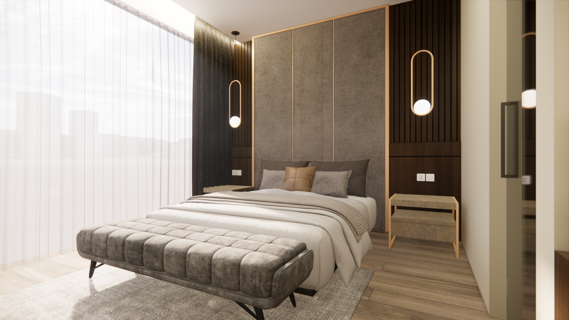 Kamar hotel nyaman dengan pemandangan kota Palembang